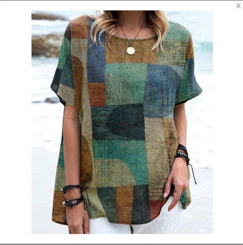 Loose round neck short-sleeved cotton and linen top women's m301281