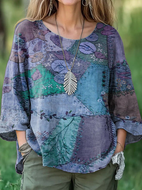 Casual round neck nine-quarter sleeve pullover digital printing women's top T-shirt m301422