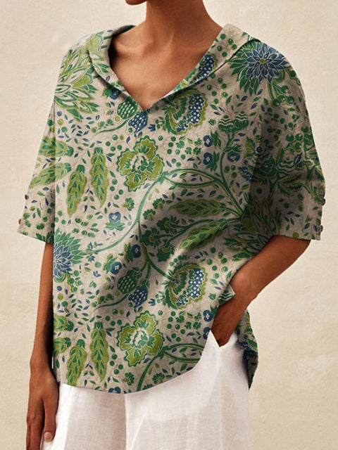 Women's solid color cotton and linen loose hooded top T-shirt m301294