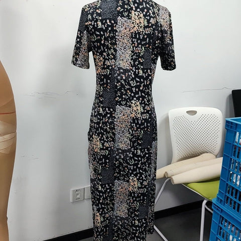 Retro style print short sleeve floral dress women m301445