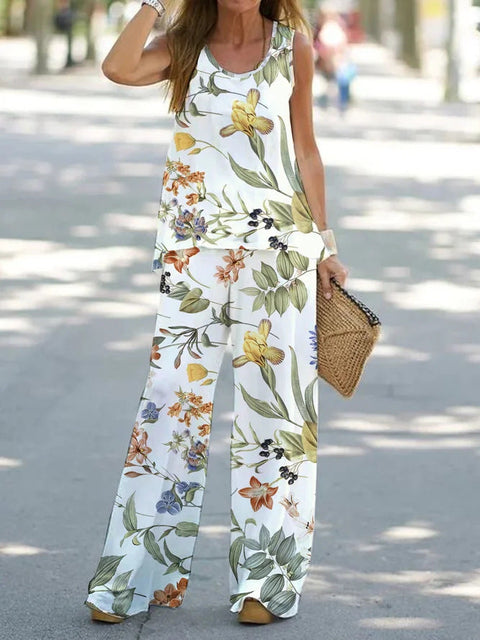 Casual fashion vest trousers set crew neck sleeveless top m301296