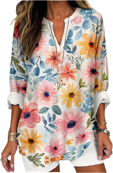Floral 3D digital printing women's fashion crew neck loose shirt top m301357