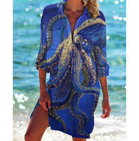 Bikini jacket shirt swimsuit cardigan women's printed resort beach shirt m301274