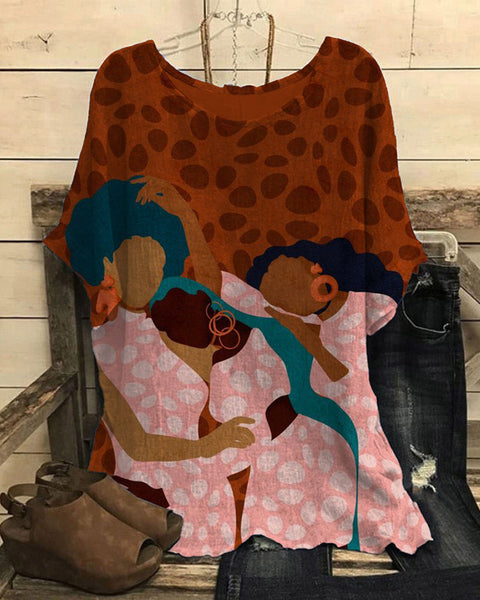 Loose round neck short-sleeved cotton and linen top women's m301281