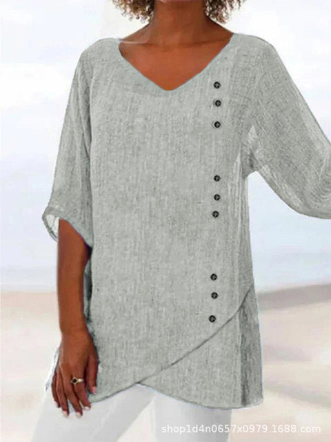 Women's printed animal natural scenery V-neck nine-quarter sleeve loose T-shirt m301289