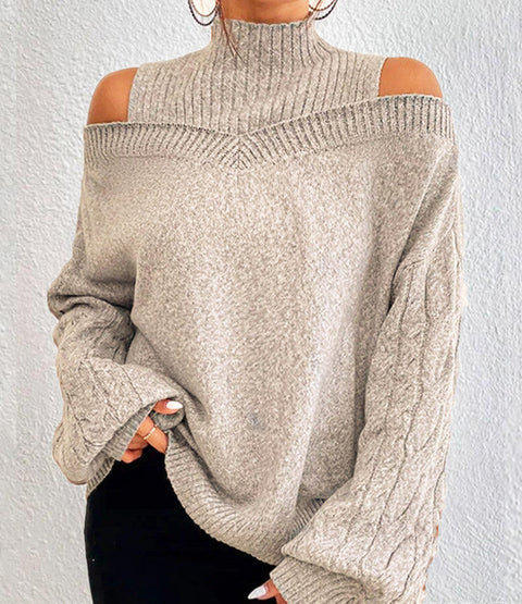 Off-the-shoulder semi-turtleneck sweater loose knitted sweater women's m300502