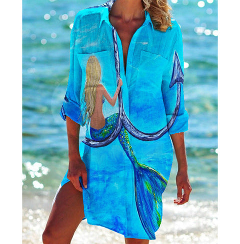 Bikini jacket shirt swimsuit cardigan women's printed resort beach shirt m301274
