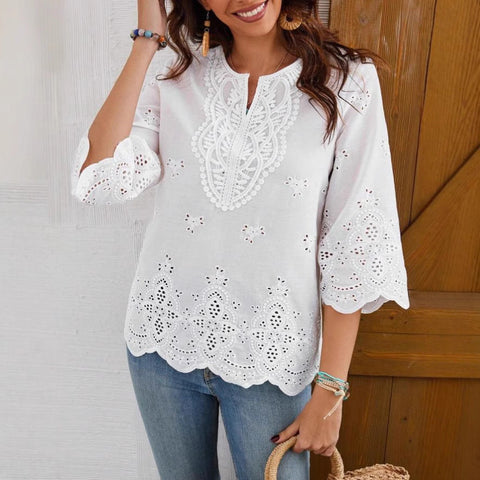 Stylish and sexy lace edge V-neck spring and summer new seven-quarter sleeve shirt m301472