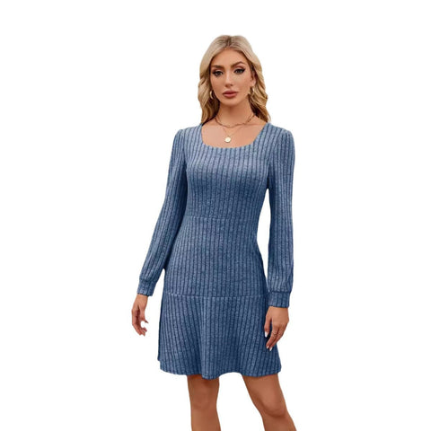 Square neck lantern sleeve doll pocket long sleeve dress m300921