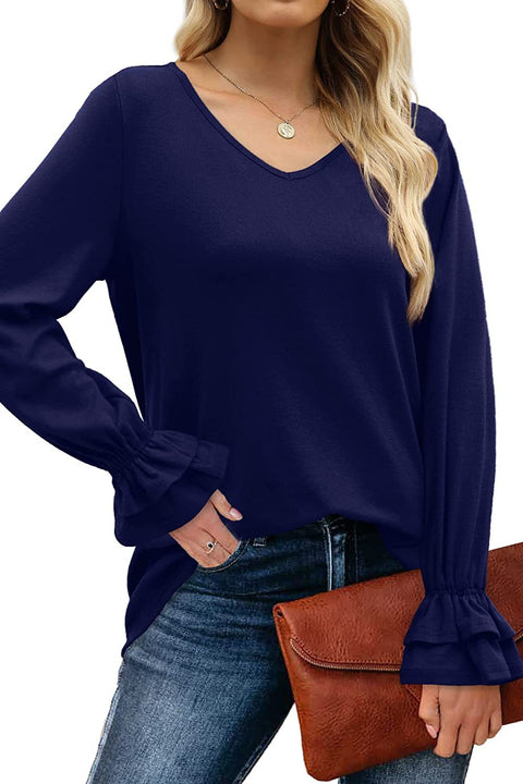 New flared sleeve long sleeve solid color t-shirt top m300552