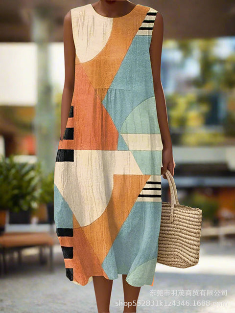 New sleeveless casual printing temperament long dress dress slim fit small fresh casual dress m301521