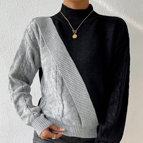 Autumn and winter semi-turtleneck sweater women's black and gray high-end casual pullover twist m300641