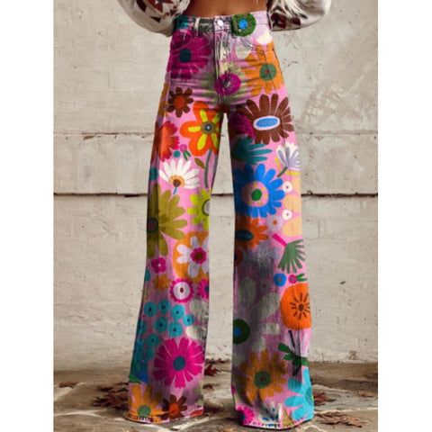 3D heat transfer flared pants simulation denim trousers loose pants m301550