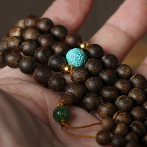 Nha Trang agarwood bracelet 8mm108 Buddha beads men's and women's bracelets DIY turquoise jasper accessories simple atmosphere m3331318