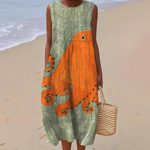 New sleeveless casual printing temperament long dress dress slim fit small fresh casual dress m301521