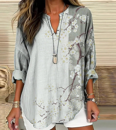 Loose 3D Printed V-Neck Shirt Long Sleeve T-Shirt m301360