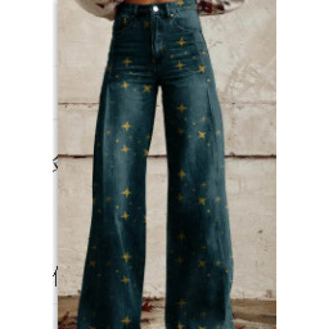 3D heat transfer flared pants simulation denim trousers loose pants m301550