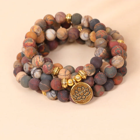 108 beaded bracelet, lotus pendant, multi-layer bracelet, Picasso stone beaded bracelet m3331310.