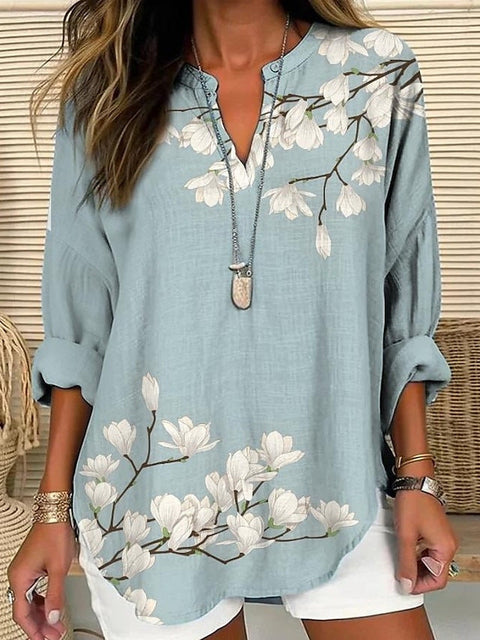 Small V-neck button-down shoulder long-sleeved women's T curved hem clothes m301361