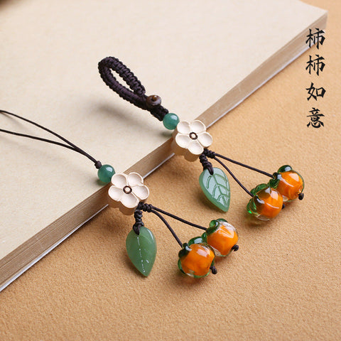 Persimmon Ruyi glazed persimmon retro and beautiful glazed persimmon leaf keychain pendant mobile phone chain m3331260