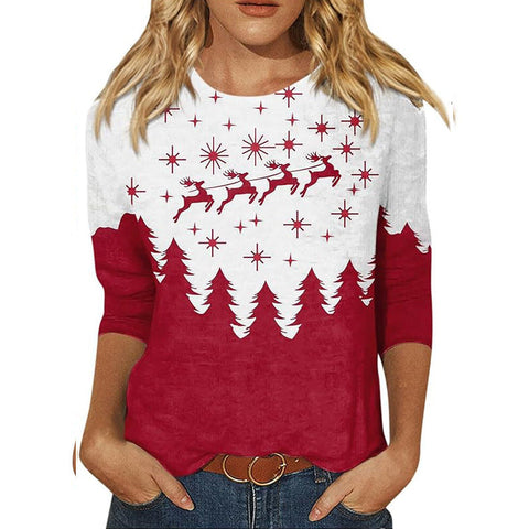 Seven-quarter sleeve plant flower 3D printing crew neck pullover m300615