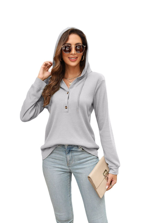 Waffle strappy hooded long-sleeved t-shirt top women's m300547