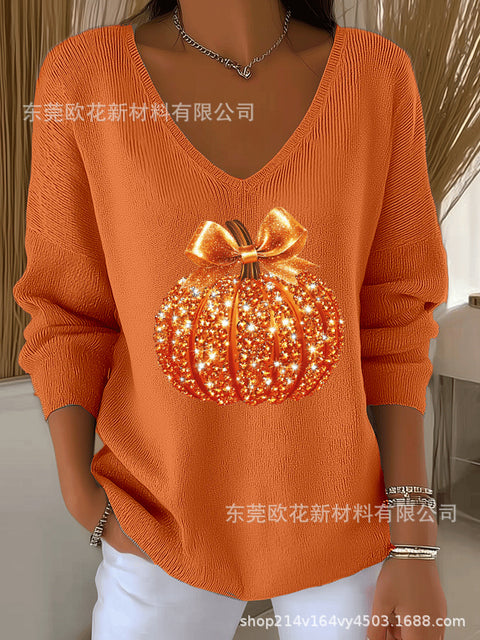 Halloween printed women's V-neck imitation sweater m302107