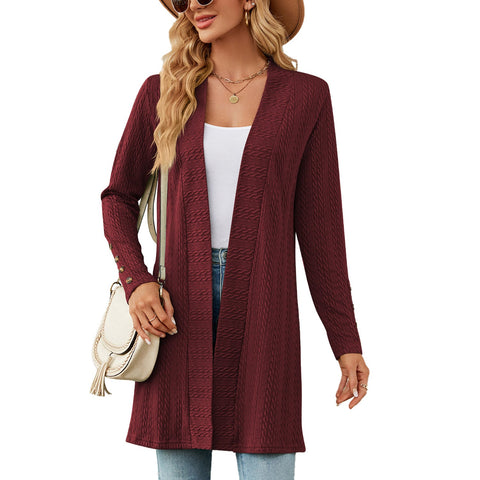 New solid color button-down long-sleeved loose cardigan jacket m300426