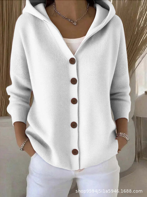 New black button hooded cardigan women's pure leisure fashion sweater jacket women's Christmas m302115