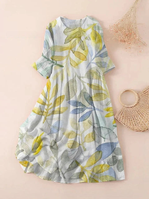 Loose Crew Neck Fashion Long Sleeve Printed Dress m301072