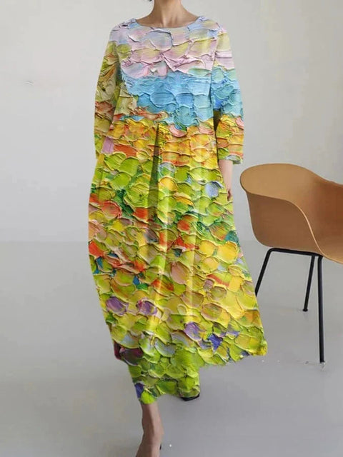 Loose Crew Neck Fashion Long Sleeve Printed Dress m301072