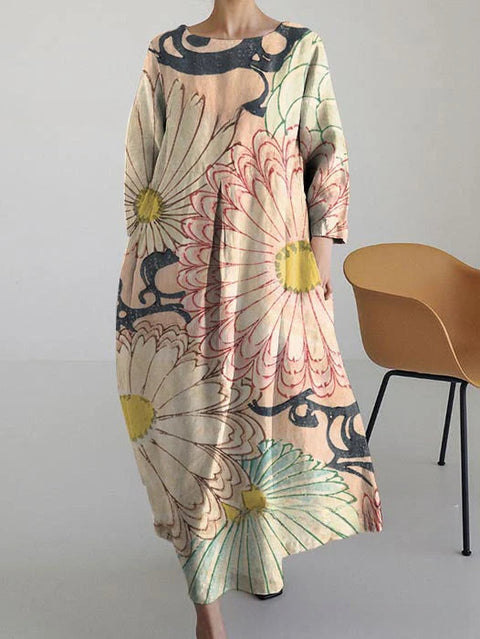 Loose Crew Neck Fashion Long Sleeve Printed Dress m301072